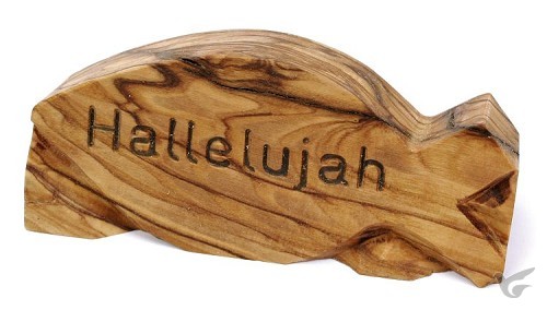 Productafbeelding: voorkant van Vis olijfhout 8.5cm halleluja