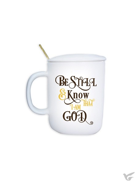 Productafbeelding: voorkant van Mug ceramic cover/spoon Be still and kno