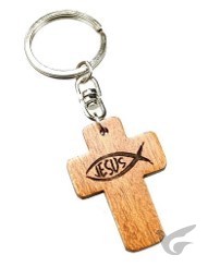 Productafbeelding: voorkant van Keyring cross wood fish/Jesus