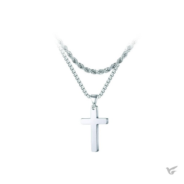 Productafbeelding: voorkant van Necklace Cross silver double chains